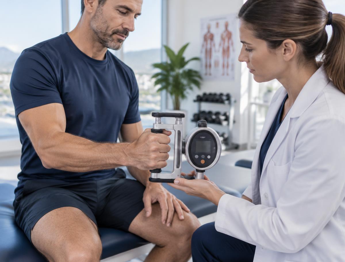 Medición clínica de fuerza de agarre con dinamómetro